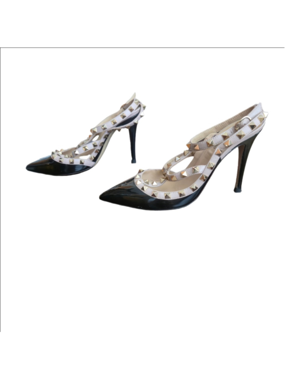 Valentino Garavani Rockstud Caged Pumps Patent Leather Black & Beige size 37